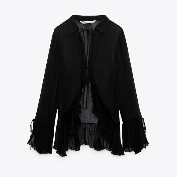 Zara NEW Semi Sheer Blouse with Ruffles - Picture 5 of 6